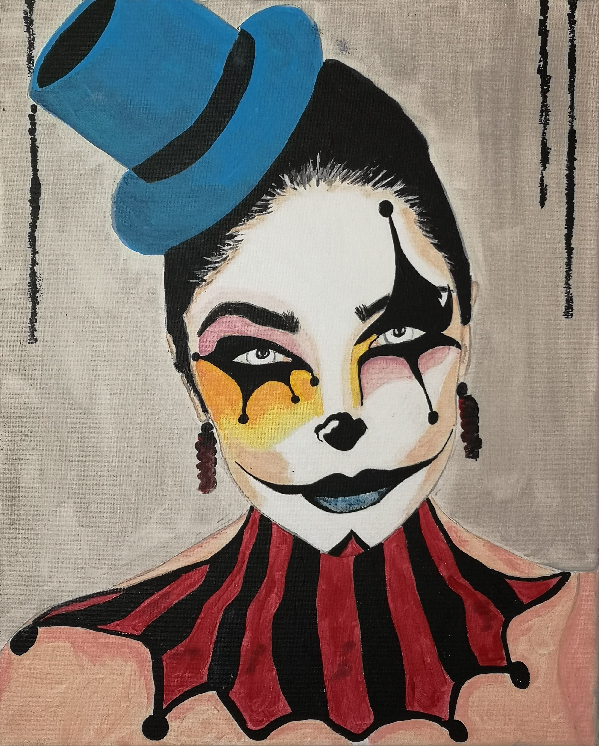 fantasia Cuadro pintado a mano, sobre una mujer disfrazada de payaso
