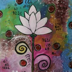 Cuadro pintado a mano, flor colorida