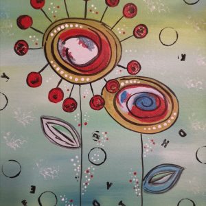 Cuadro pintado a mano, par de flores