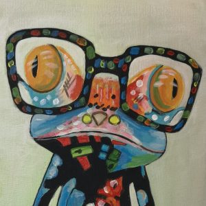 Cuadro pintado a mano, rana colorida